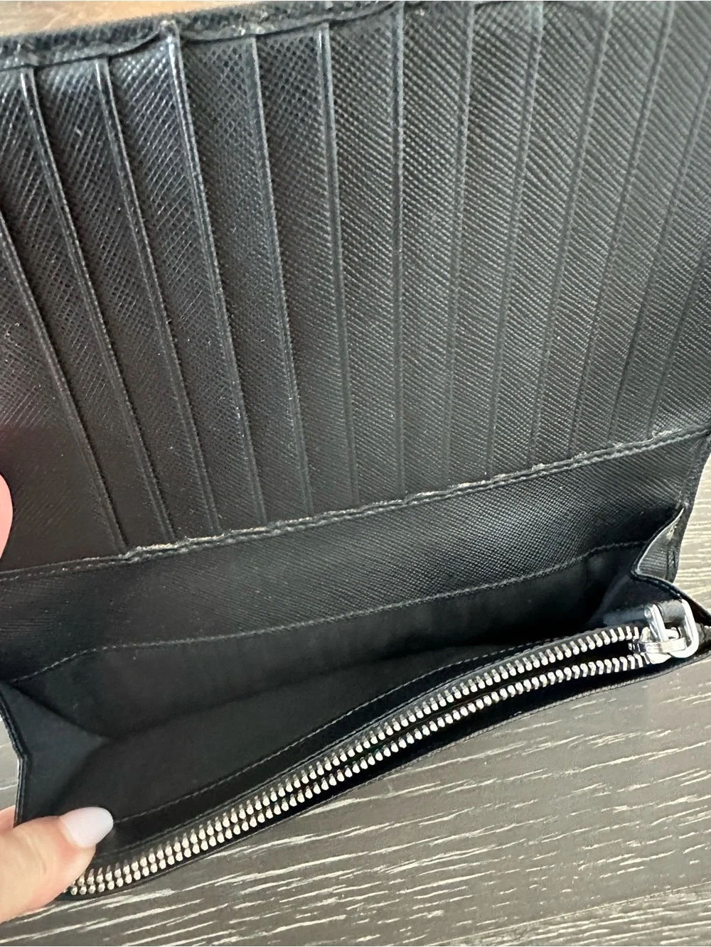 Prada Black Saffiano Leather Continental Wallet with Triangle Logo
